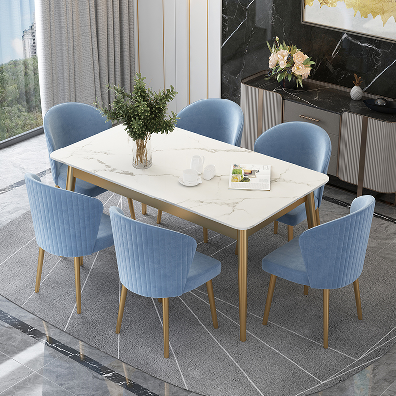 Modern simple light luxury rock plate dining table and chair combination Nordic Marble rectangular dining table Household small apartment