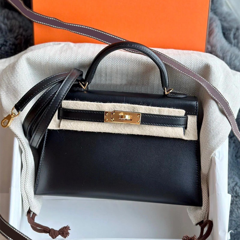 New Handmade Wax Thread Second-Generation Mini Kelly Bag Box Leather Genuine Leather Women's Bag Single Shoulder Crossbody Versatile Platinum Bag