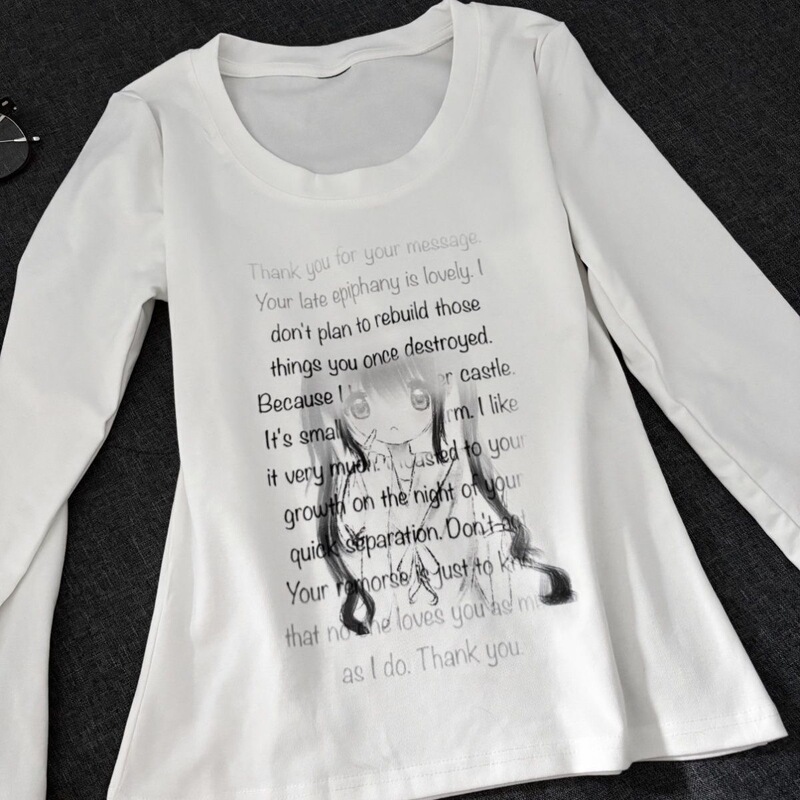 Richgirl Retro Two-Dimensional Print American Style Hot Girl Long-Sleeve Slim-Fit New Versatile Base Shirt Top Richgirl Retro Two-Dimensional Print American Style Hot Girl Long-Sleeve Slim-Fit New Versatile Base Shirt Top