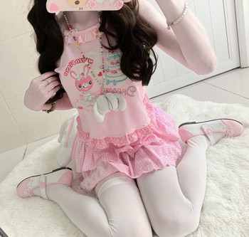 Richgirl ເດັກຍິງຕົ້ນສະບັບ replica bunny vest ງາມ suspender ສີຄີມກ້ອນສີບົວ embroidered ສິ້ນ cake