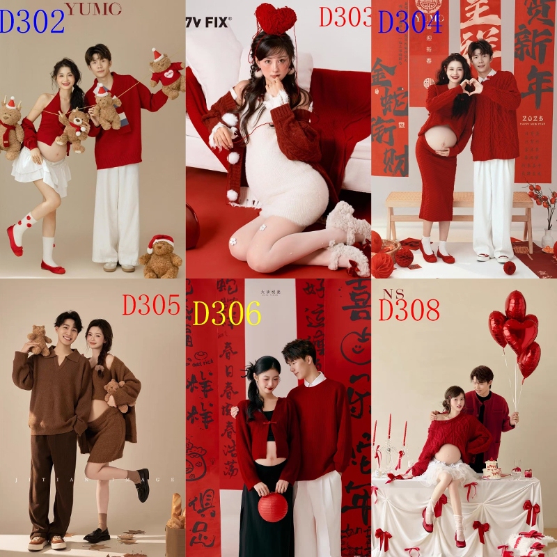 Photo Studio's New Model of Red Sweater for Pregnant Women for New Year and Christmas Photoshoots, Festive and Cute, Lazy Style for Indoor Shoots at Home
