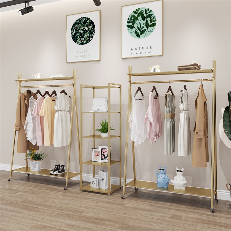 Nordic coat rack floor clothes rack bedroom with board hanging clothes rack household single-rod mobile clothes rack with wheels