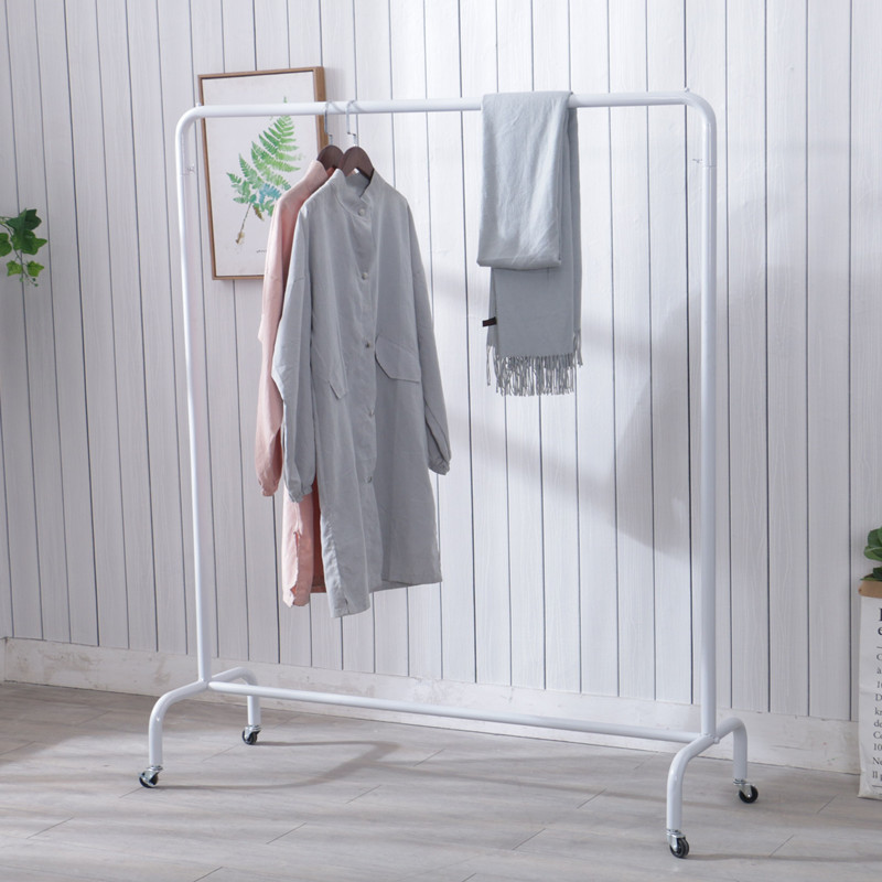 Single-pole style white clothes hanger on floor clotheshorse Indoor clotheshorse bedroom hanging clothes rack Mobile with pulley
