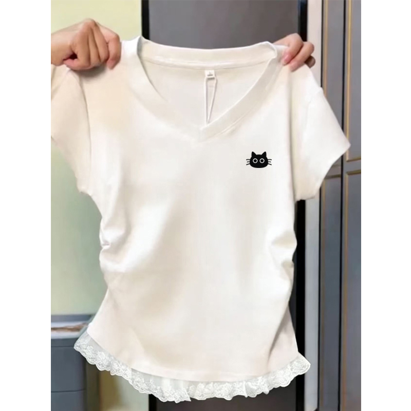 Korean-Style Unique Design Waist-Cinching Crop Top for Women, 2026 New Summer Miu-Style Particularly Beautiful Short-Sleeve T-Shirt