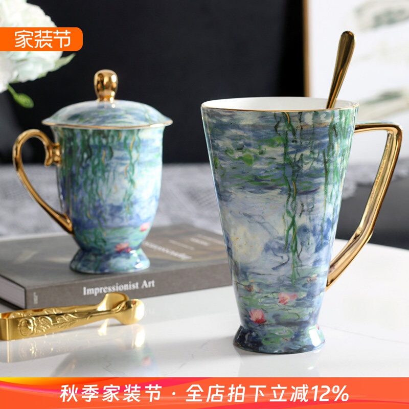 Creative Light Luxury Bone China Mug, Large Capacity, High Aesthetic Value, Exquisite European-Style Ceramic Coffee Cup with Saucer and Lid