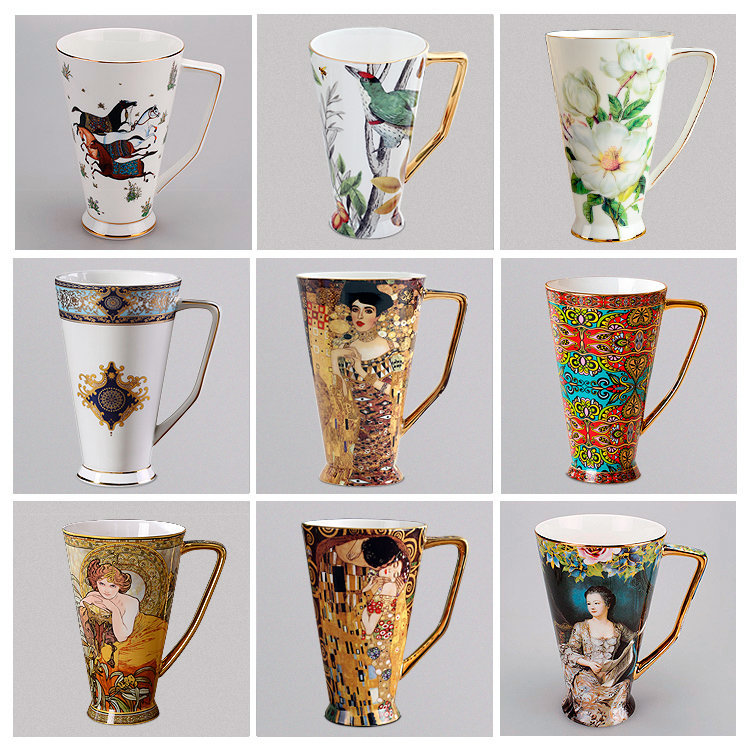 European-Style Bone China High-Value Mug, Large Capacity, Light Luxury, Creative and Exquisite Ceramic Household Coffee and Water Cup with Spoon