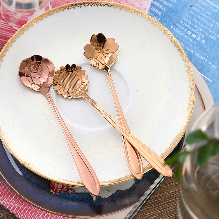 Fashionable and Creative 304 Stainless Steel Flower Coffee Spoon European and British Style Household Afternoon Tea Dessert Ice Cream Stirring Spoon
