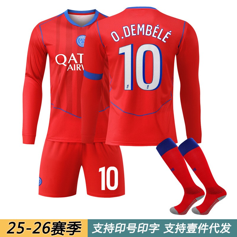 2526 Paris Psg Away Long-Sleeve Jersey No. 7 Kvarateli, No. 10 Dembélé, No. 14 Duvail, No. 19 Lee Kang-Ryun Football Uniform