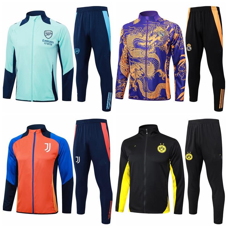 2425 Real Madrid Dortmund Napoli Warm-Up Jersey Zipper Jacket Long-Sleeved Football Training Suit Set