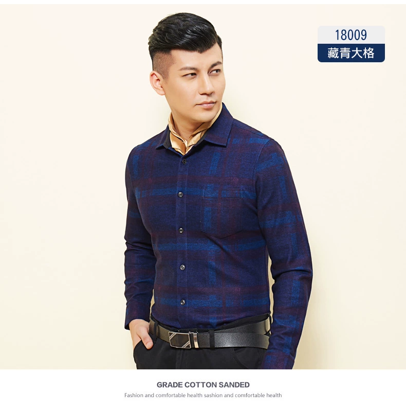 Bailey Bird Mùa thu Áo sơ mi nam dài tay Faux Cashmere Slim Áo kinh doanh Áo sơ mi giản dị Kích thước lớn Mặc dày nam sơ mi tay ngắn