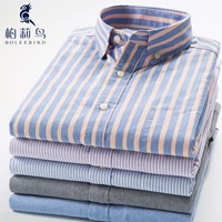 Bailey chim mùa thu và mùa đông cotton oxford áo sơ mi nam dài tay cộng với nhung dày áo sơ mi sọc thường cỡ lớn áo sơ mi nam sọc