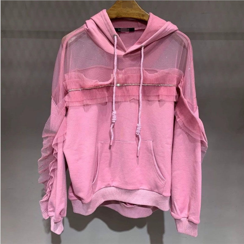Pink sweater gentle wind fried street new 2021 explosion female spring and autumn thin section hooded autumn top female ins super fire