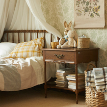 North American town American solid wood bed head cabinet Home bedroom accommodating retro with light bedside cupboards with small cabinets