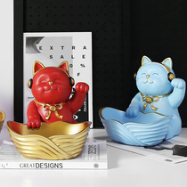 Yilan Nordic geometric lucky cat small ornaments office living room Creative furnishings home cabinet wine cabinet decorations