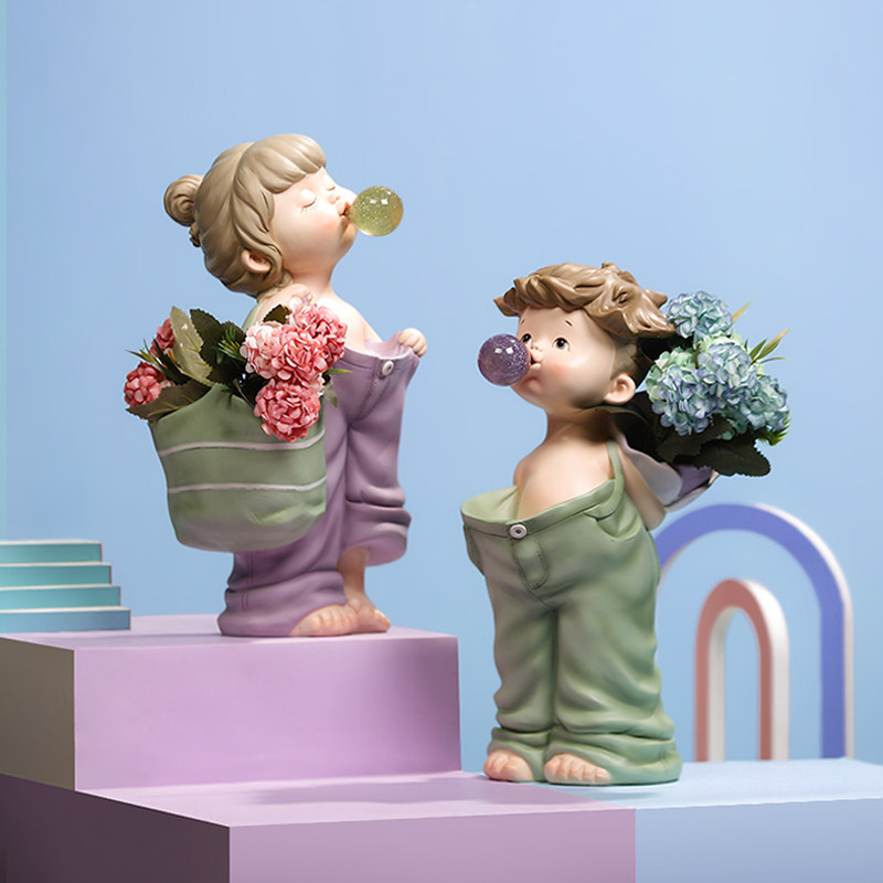 Creative Bubble Girl Ornament Living Room Entrance Vase Flower Arrangement TV Cabinet Office Room Desktop Decorations