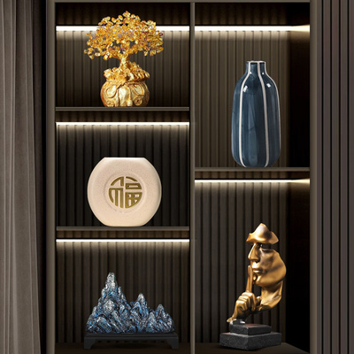新中式轻奢摆件高端大气上档次办公室博古架展示柜装饰品工艺品