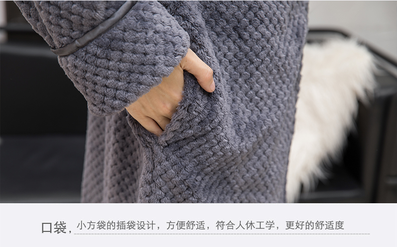 Áo choàng mùa thu và mùa đông nam dài áo choàng lỏng nữ flannel dây kéo lười biếng đồ ngủ một mảnh tháng tải dày đầm ngủ dễ thương