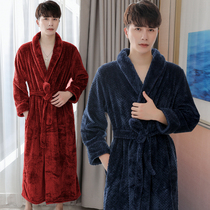 Mens winter padded long flannel bathrobe womens winter coral velvet pajamas loose plus size couple morning robe