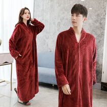 Autumn and winter plus size nightgown womens padded long robes loose pregnant womens pajamas mens bathrobe zipper maternity