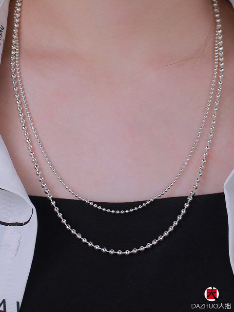 Large silver bead chain thick 2-6mm round bead necklace 925 sterling silver chain men's and women's clavicle chain long large and small bead chain
