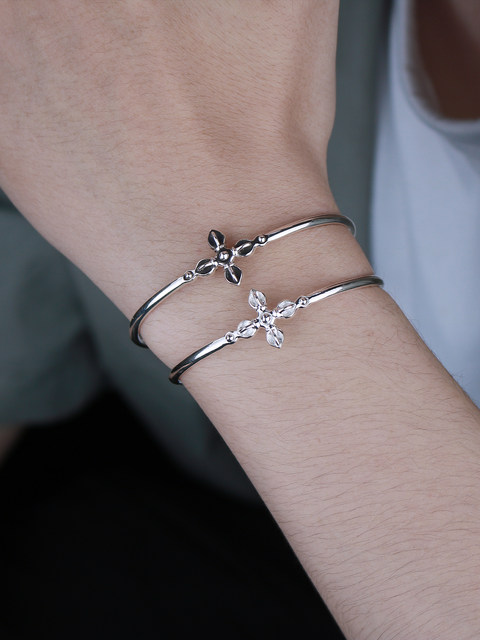 Dazhuo handmade s925 sterling silver cross vajra retro bracelet men's and women's trendy unique thin open bracelet old