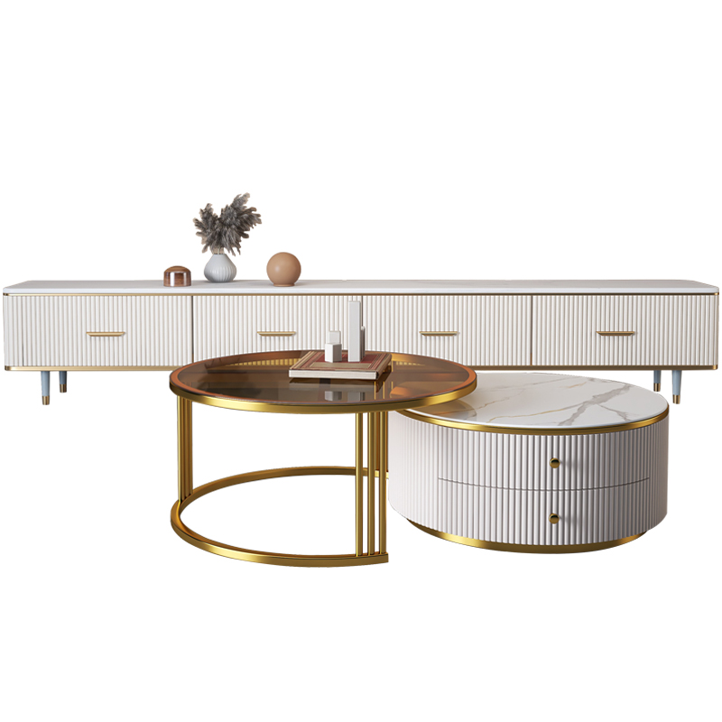 Light luxury Rock Board coffee table TV cabinet combination small apartment living room high foot storage home Modern simple floor cabinet tea table