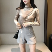 Thu đông 2018 mới chất liệu quần short đen phiên bản Hàn Quốc của quần lửng cạp cao hoang dã đoạn ngắn quần ống rộng cạp cao nữ