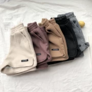 Thu đông 2018 phiên bản Hàn Quốc mới của quần lửng cạp cao len đen quần lửng ống rộng retro hoang dã