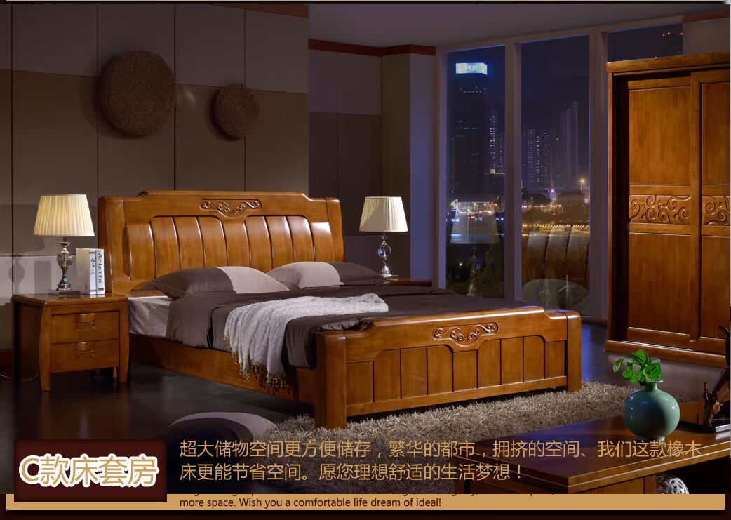 Phòng ngủ gỗ rắn bộ đồ nội thất kết hợp tủ quần áo gỗ sồi tủ quần áo giường cưới bàn trang điểm nội thất đám cưới đặc biệt noi that thong minh