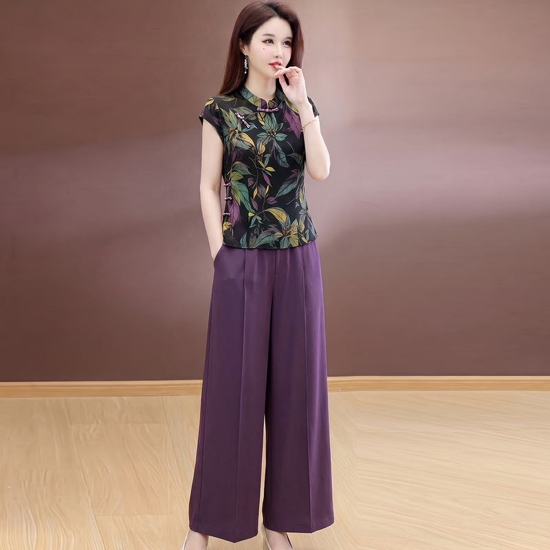 Retro Printed Chinese Style Suit for Women, New Summer Fashion, Age-Reducing, High-End Goddess Style, Loose and Slimming Two-Piece Pants Set Retro Printed Chinese Style Suit for Women, New Summer Fashion, Age-Reducing, High-End Goddess Style, Loose and Slimming Two-Piece Pants Set