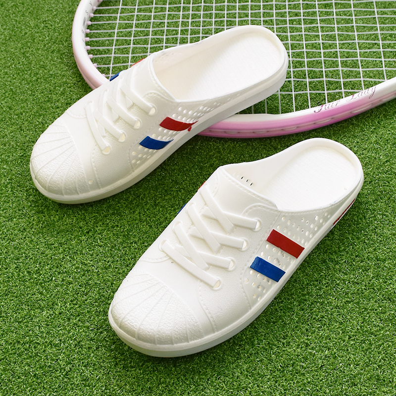 Net celebrity half slippers women's summer wear lazy 2020 summer new fashion all-match flat toe sandals small white shoes