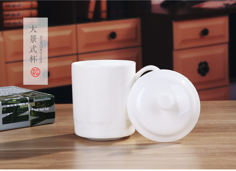 Pure white ipads porcelain cup with the LOGO of jingdezhen ceramic cup with cover cup meeting gift custom cups printing words