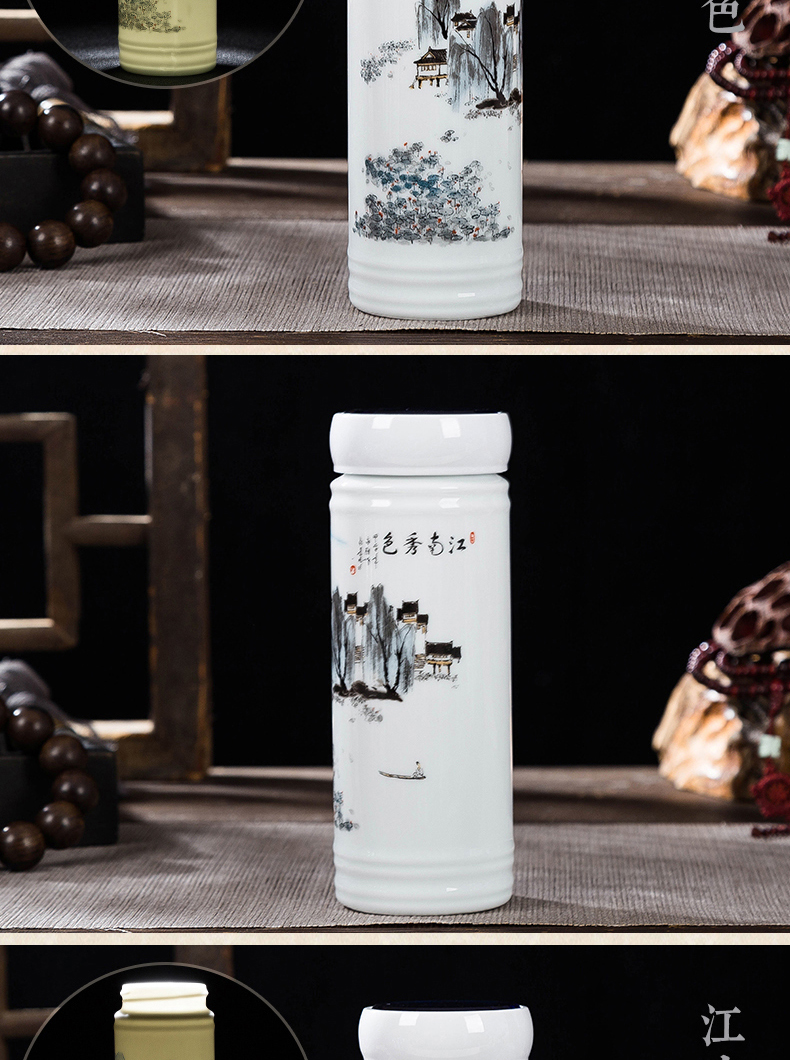 Jingdezhen blue and white porcelain cup double ceramic vacuum tank portable office cup with cover gift custom mugs