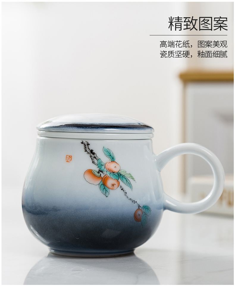 Jingdezhen blue glaze ceramic cup with tea cup insulation office ink glaze with cover glass can be customized