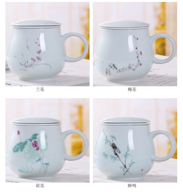 Jingdezhen ceramic cups with cover filter cup home take water cup kung fu tea cup tea cup hand - made of CPU