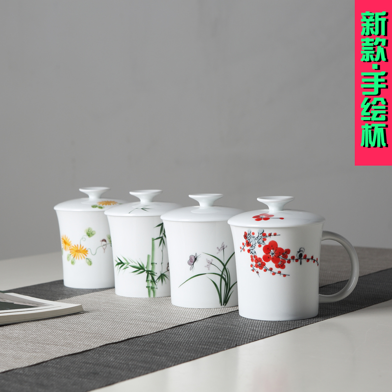 By patterns of jingdezhen ceramic cups with cover hand - made filter tea cup office cup and meeting the personal water bottle