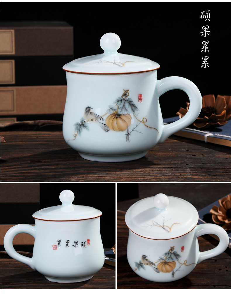 Jingdezhen ceramic cups with cover celadon porcelain single cup small household glass office personal cup tea set