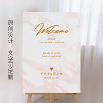 Customized wedding engagement wedding reception pink marble welcome process brand water brand design photo props