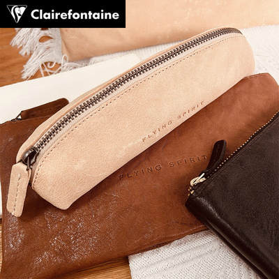 Clairefontaine Zhang Xiaohui series sheepskin pen case genuine leather storage bag triangular from France