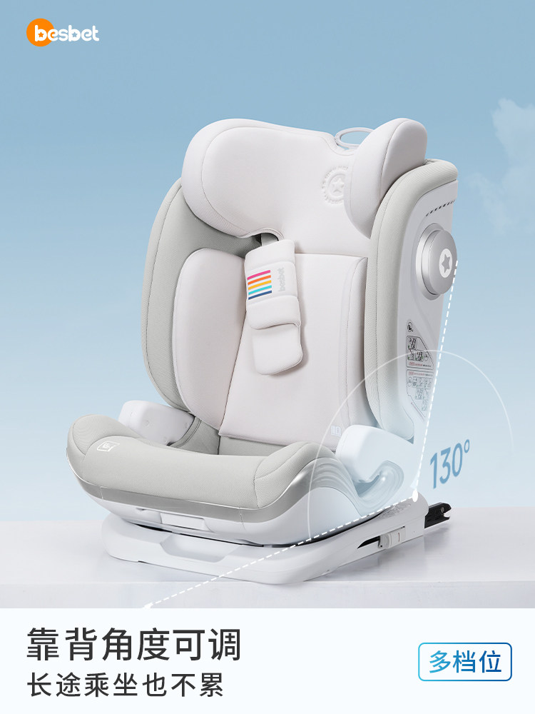 Besbet Safety Seat for Cars, Suitable for Children Aged 3-12, Portable Car Seat That Can Be Used for Sitting and Reclining, I-Size