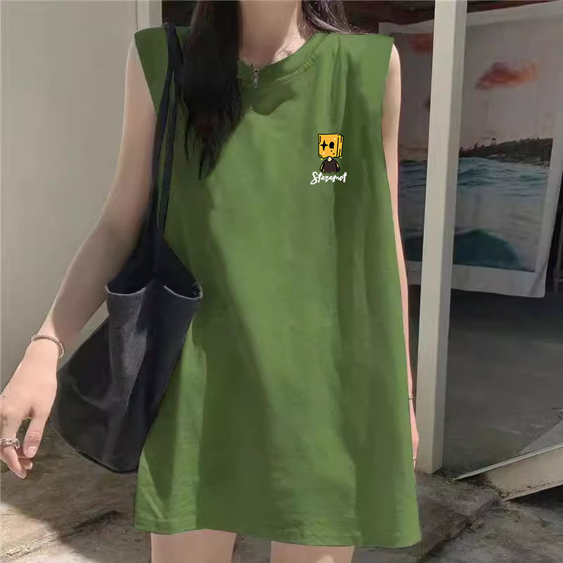Green Sleeveless Vest for Women, Summer Outerwear, New Style T-Shirt, American Retro Casual Sports Loose Vest Top for Women Green Sleeveless Vest for Women, Summer Outerwear, New Style T-Shirt, American Retro Casual Sports Loose Vest Top for Women