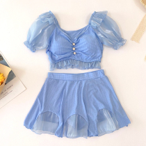 ins fairy Fan split swimsuit womens summer conservative skirt-style shade and cute sweet and sweet students 2021 new