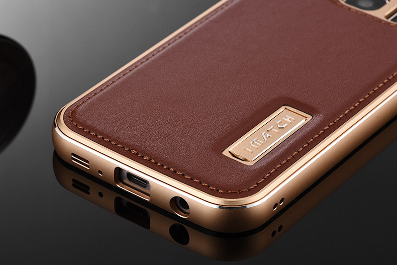 iMatch Luxury Aluminum Metal Bumper Premium Genuine Leather Back Cover Case for Samsung Galaxy S7 Edge G9350 & S7 G9300