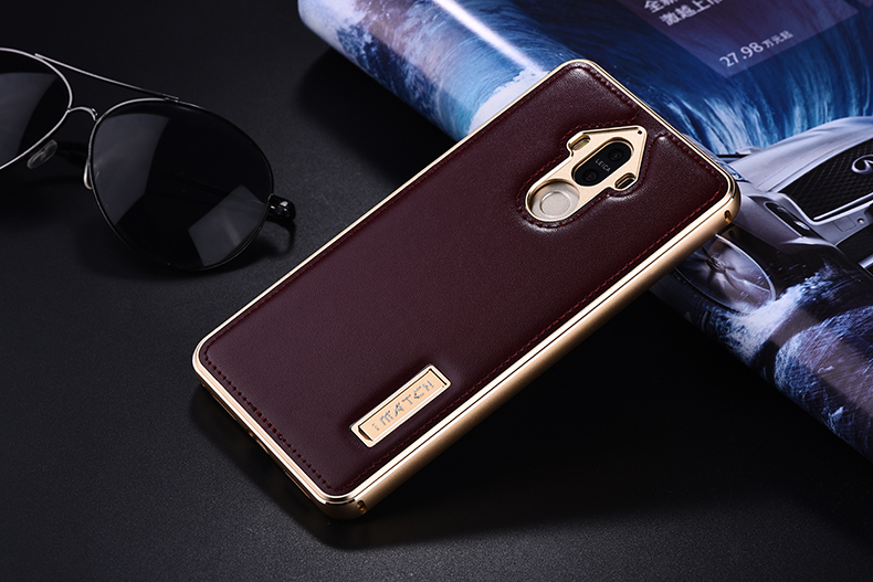 iMatch Luxury Aluminum Metal Bumper Premium Genuine Leather Back Cover Case for Huawei Mate 9