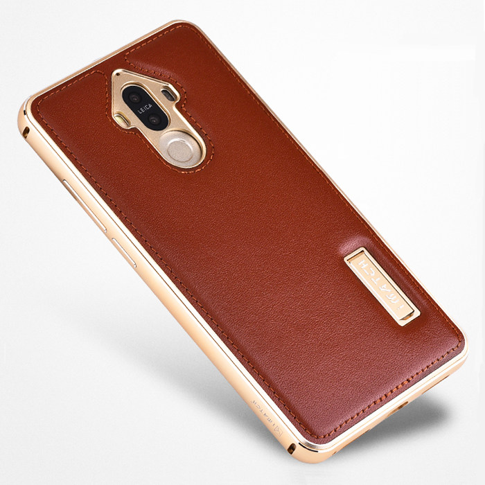 iMatch Luxury Aluminum Metal Bumper Premium Genuine Leather Back Cover Case for Huawei Mate 9
