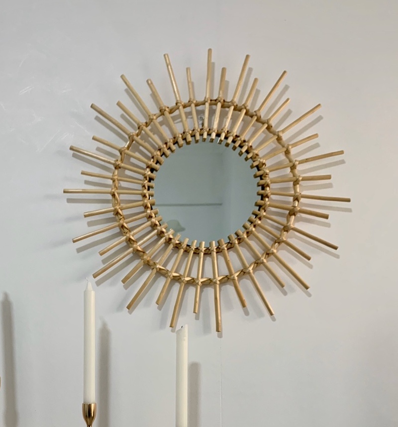 New rattan make-up mirror Creative art decoration round mirror Bed and breakfast living room entrance wall wall decoration hanging mirror