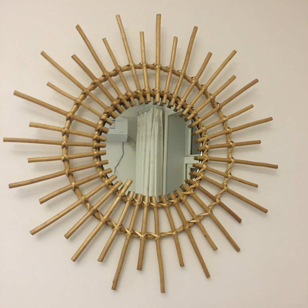 rattan mirror porch mirror dressing and makeup full-body mirror Nordic style creative art homestay sofa background decorative mirror