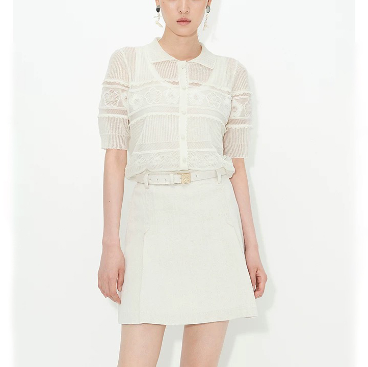 2026 Summer New Versatile Round-Neck Hollow-Out Short-Sleeve Knit Cardigan for Women, Loose Fit, Slimming Sweater, Same Style as In-Store