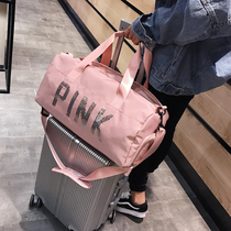 Travel bag womens portable short-distance luggage bag travel clothes bag bag pink small Yoga Fitness Bag