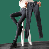 High waist plus velvet denim leggings women wear spring and autumn winter 2020 new elastic waist slim small foot pencil pants